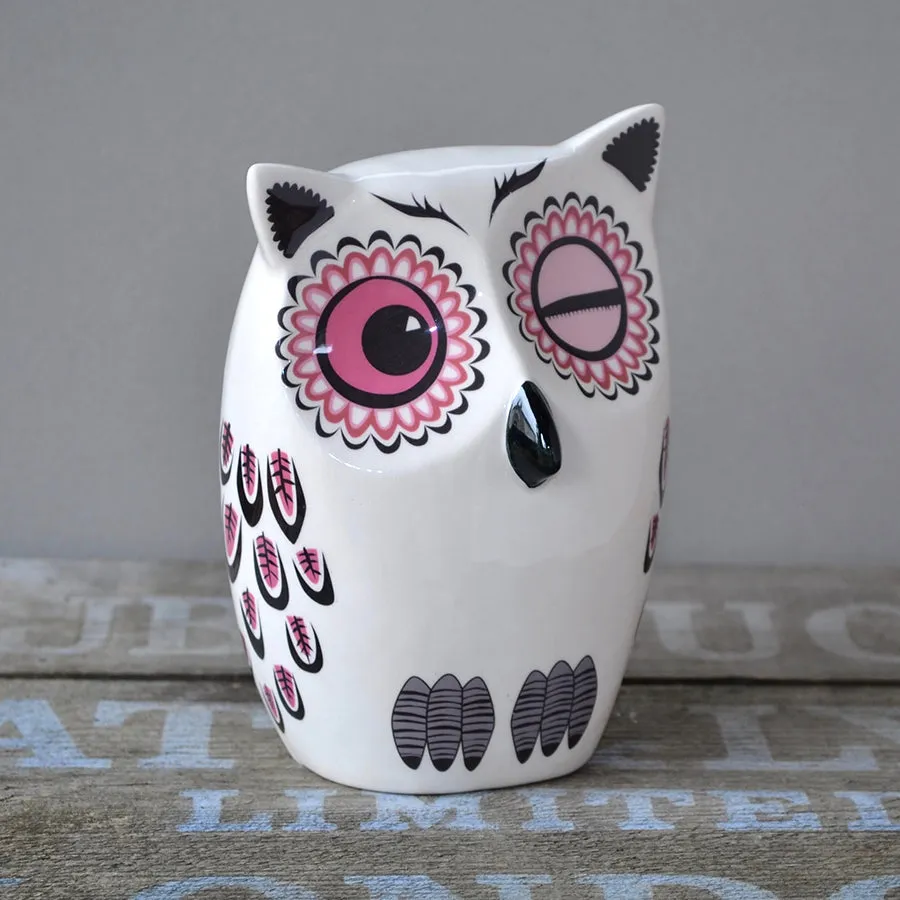 Handmade Ceramic Medium Owl Ornament in Pink