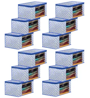 Heart Home Dot Printed Foldable, Lightweight Non-Woven Saree Cover/Organizer With Tranasparent Window- Pack of 12 (Blue)-46HH0503