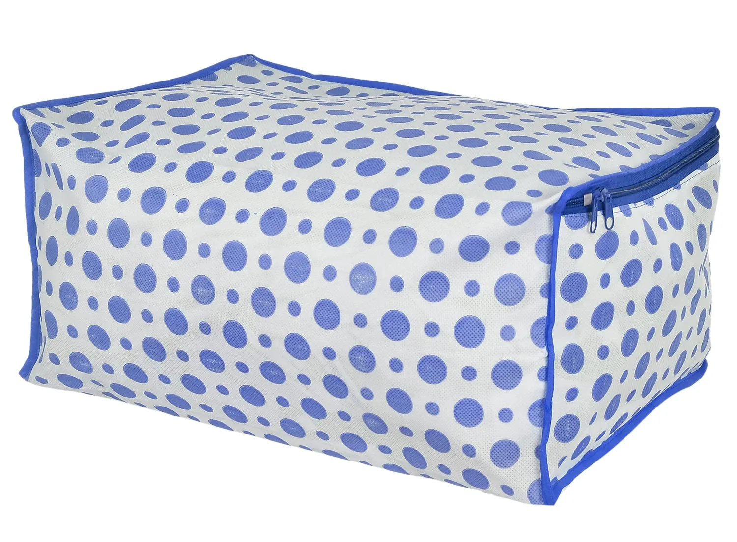 Heart Home Dot Printed Foldable, Lightweight Non-Woven Saree Cover/Organizer With Tranasparent Window- Pack of 12 (Blue)-46HH0503