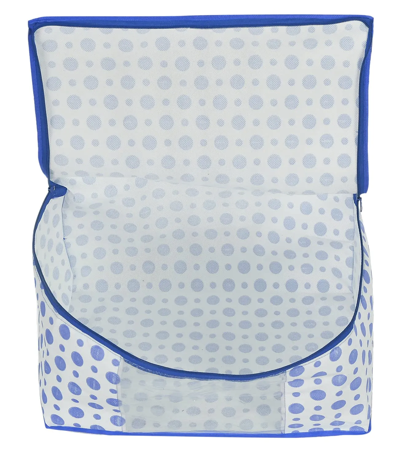 Heart Home Dot Printed Foldable, Lightweight Non-Woven Saree Cover/Organizer With Tranasparent Window- Pack of 12 (Blue)-46HH0503