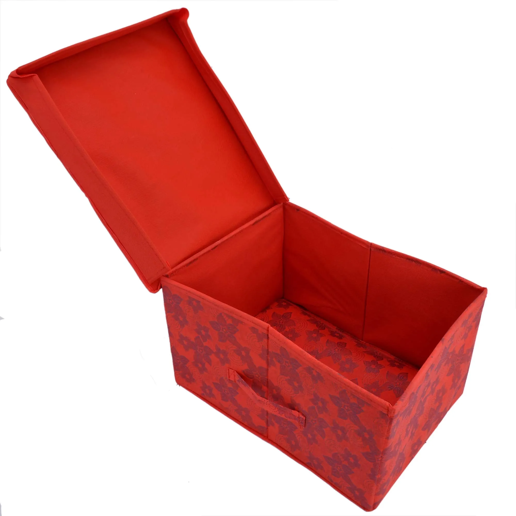 Heart Home Metallic Print Non Woven Fabric Foldable Shirt Cover Foldable Large Size Cloth Storage Box Toy, Books Wardrobe Organiser Box with Lid, Extra Large (Red) HEART5050