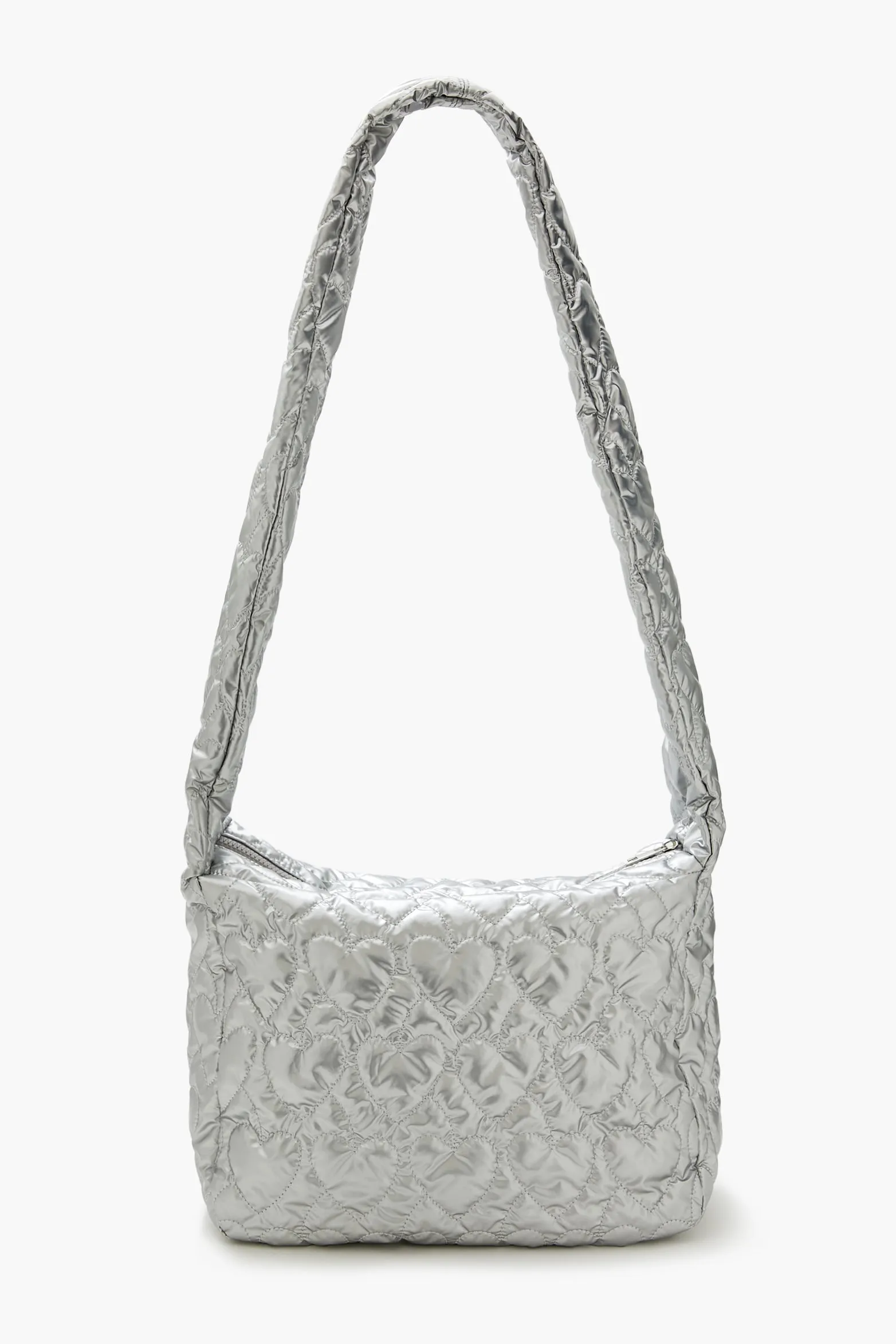 Heart Quilted Metallic Shoulder Bag