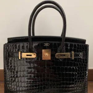 Hermès Birkin 30 Noir (Black) Crocodile Porosus Lisse Gold Hardware GHW