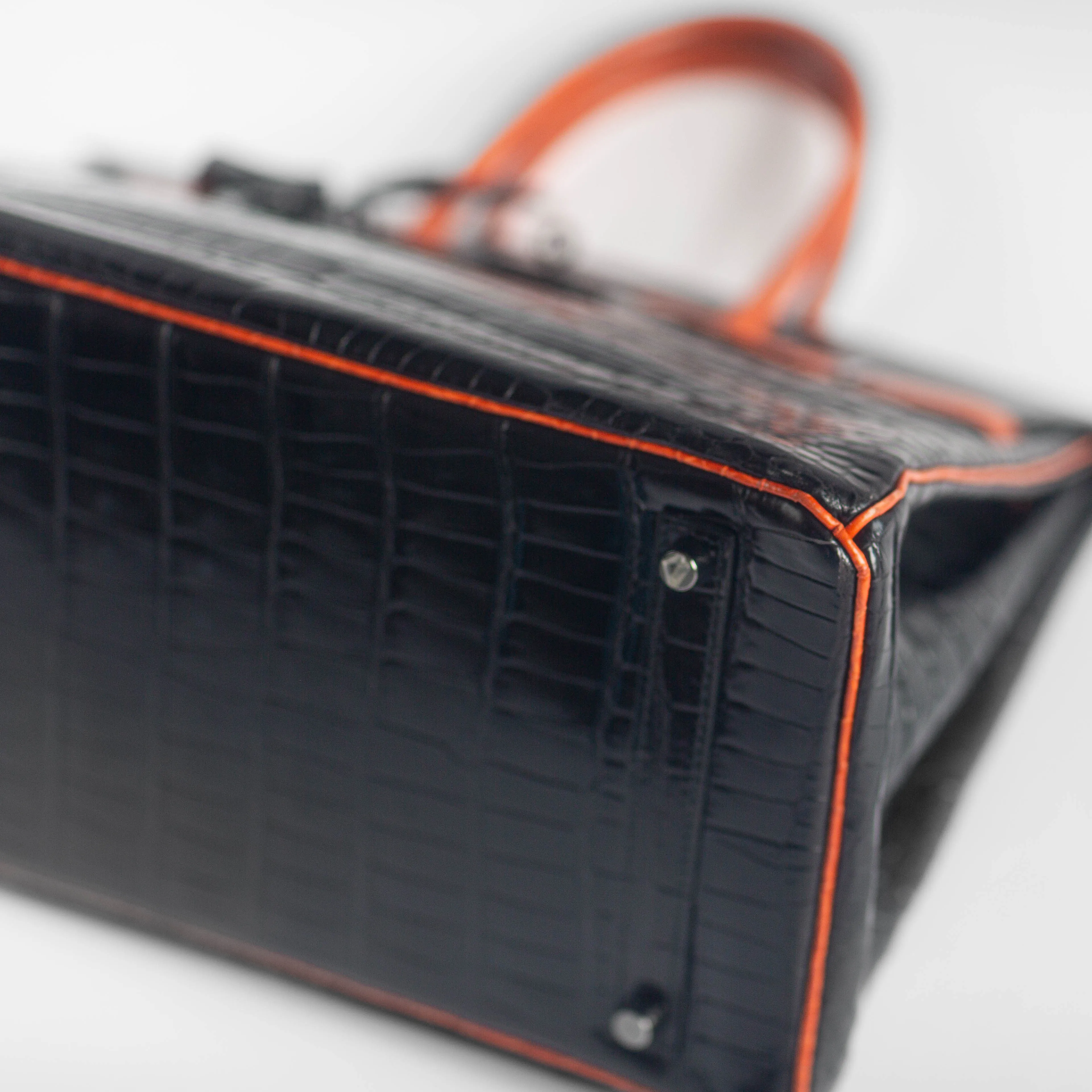 HERMÈS - BIRKIN 35 LIMITED EDITION HANDBAG IN BLACK AND ORANGE SHINY POROSUS CROCODILE WITH RUTHENIUM HARDWARE