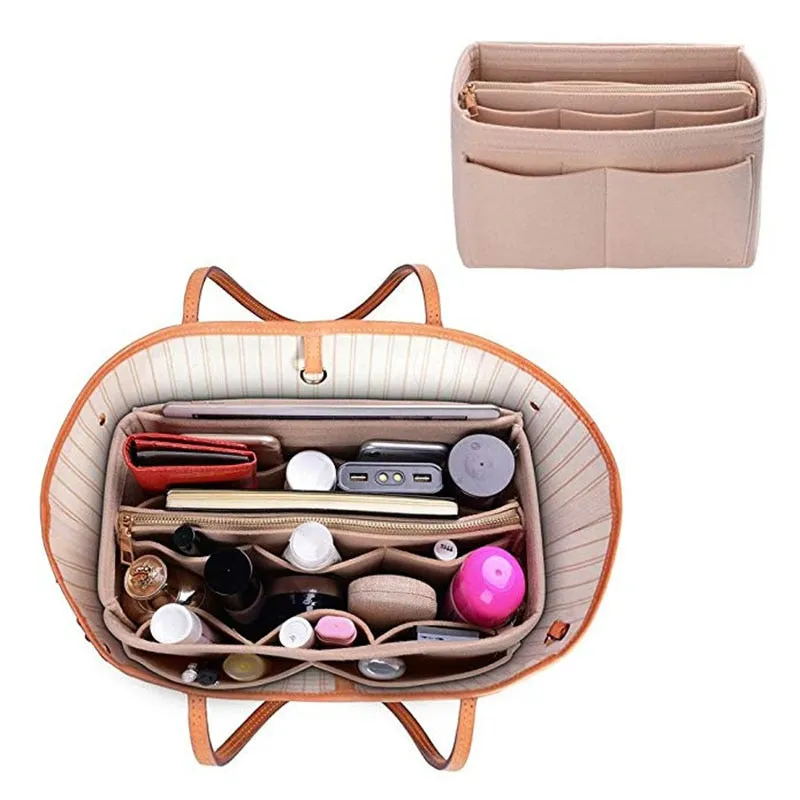 HHYUKIMI Brand Make up Organizer Felt Insert Bag For Handbag Travel Inner Purse Portable Cosmetic Bags Fit Various Brand Bags