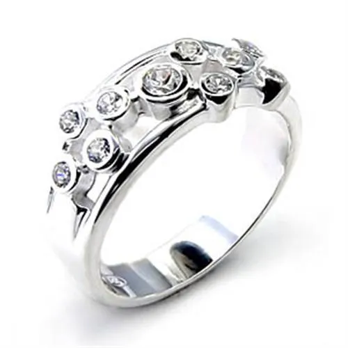 High-Polished 925 Sterling Silver Ring with AAA Grade CZ in Clear for Women Style 6X303