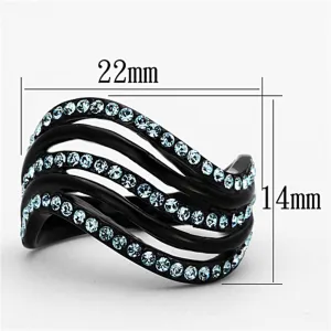 IP Black(Ion Plating) Stainless Steel Ring with Top Grade Crystal in Sea Blue for Women Style TK1297