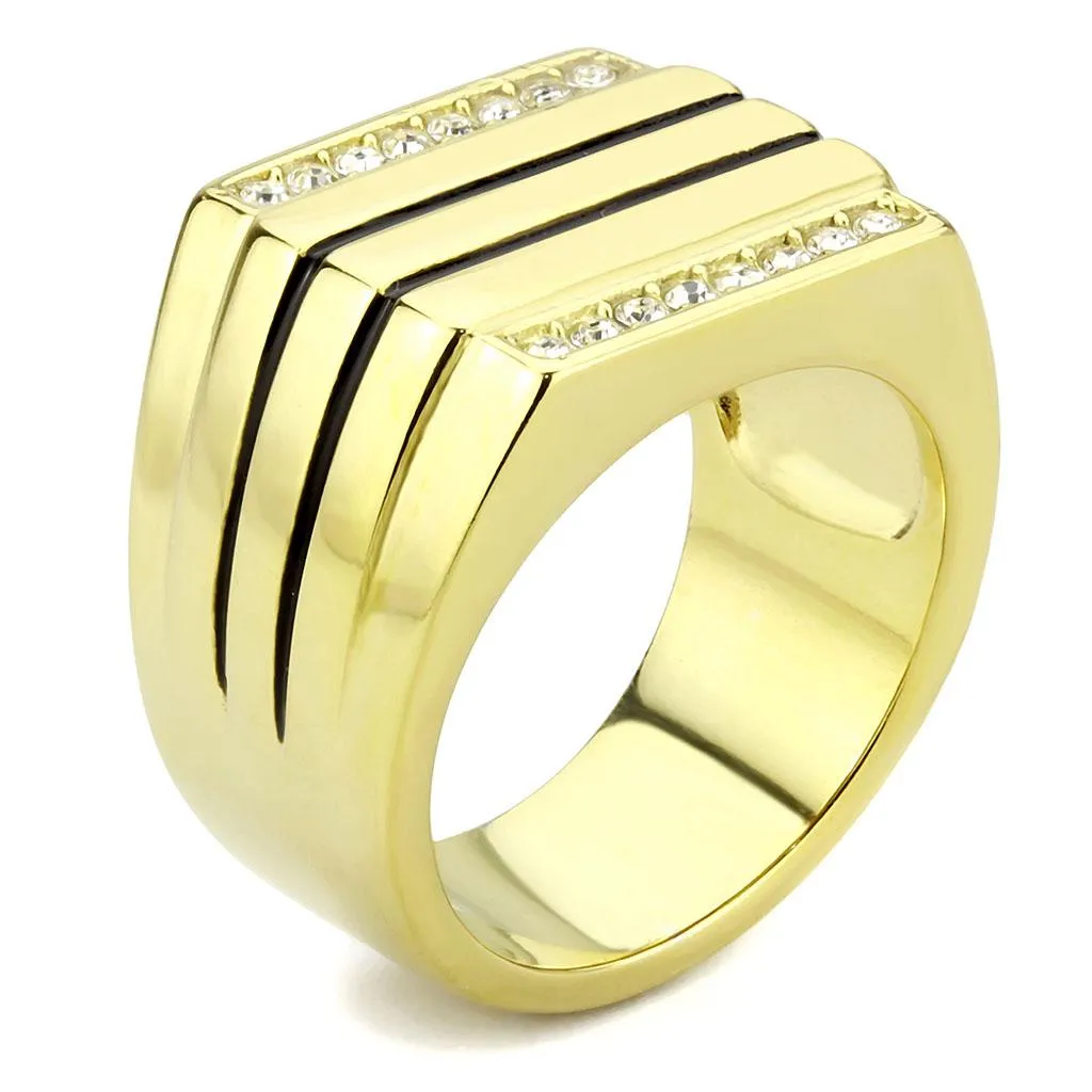 IP Gold(Ion Plating) Stainless Steel Ring with Top Grade Crystal in Clear for Women Style TK3618