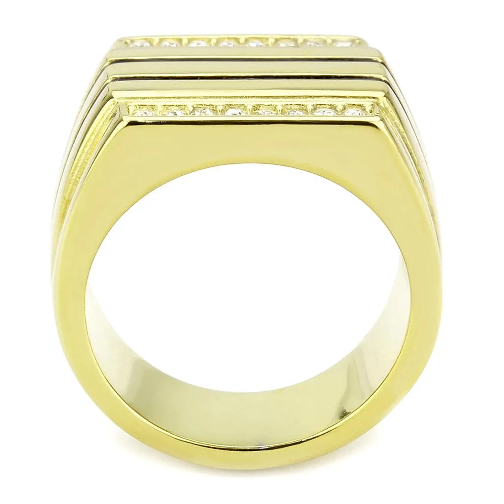 IP Gold(Ion Plating) Stainless Steel Ring with Top Grade Crystal in Clear for Women Style TK3618