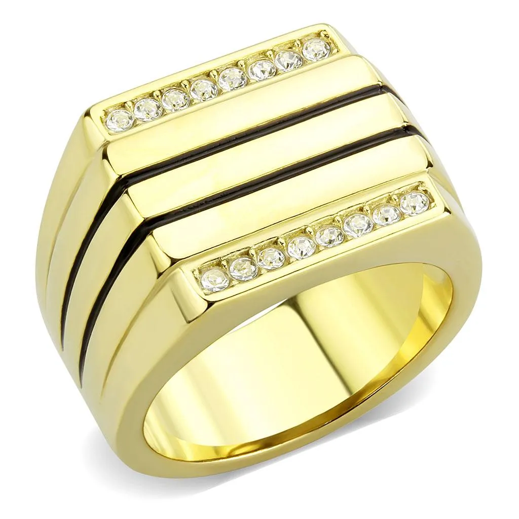 IP Gold(Ion Plating) Stainless Steel Ring with Top Grade Crystal in Clear for Women Style TK3618