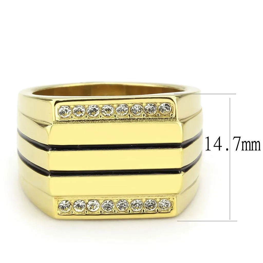 IP Gold(Ion Plating) Stainless Steel Ring with Top Grade Crystal in Clear for Women Style TK3618