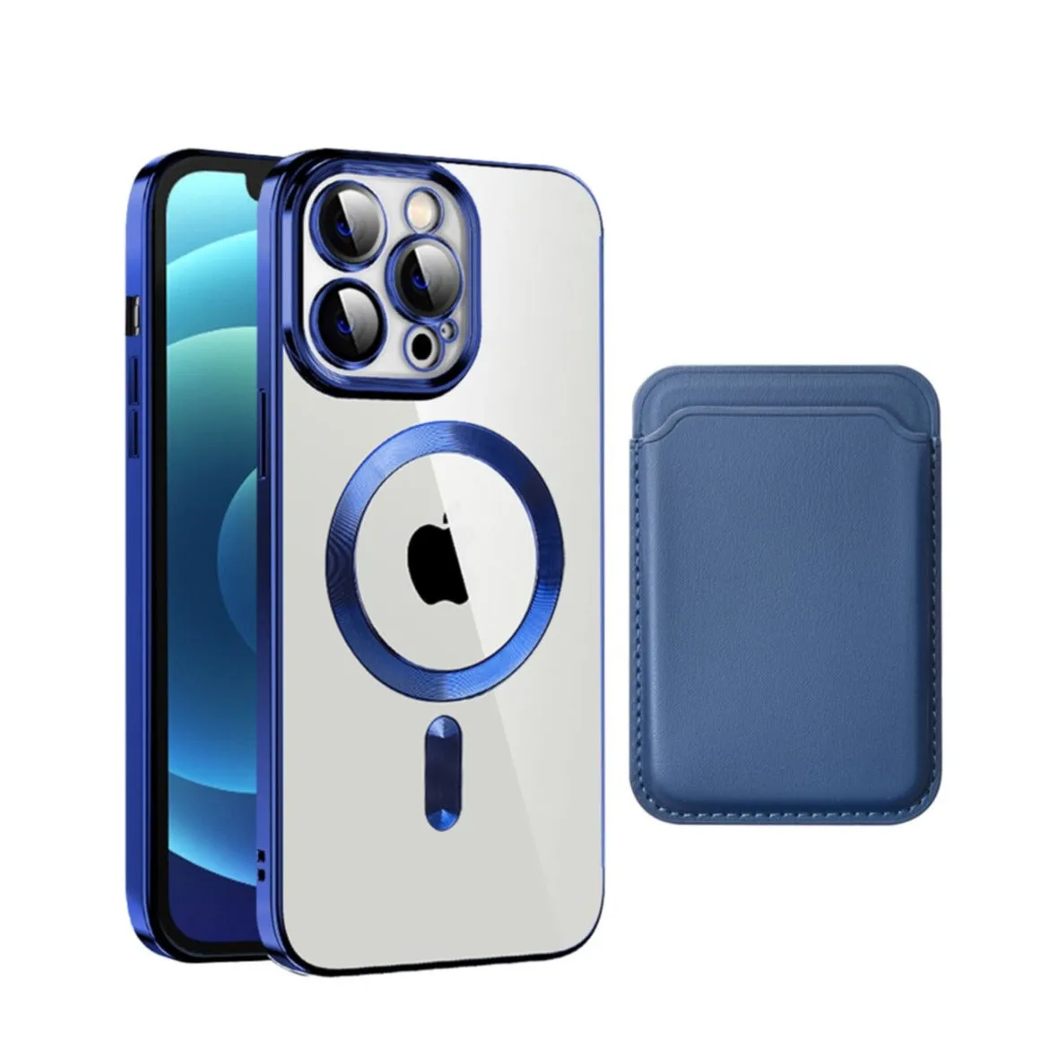 iPhone 12 / iPhone 12 Pro 2in1 MagSafe Hybrid Case TPU Bumper   Leather Wallet Credit Card Holder - Blue / Transparent