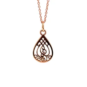 Jewel Rose Gold Fancy Filagree Teardrop Pendant