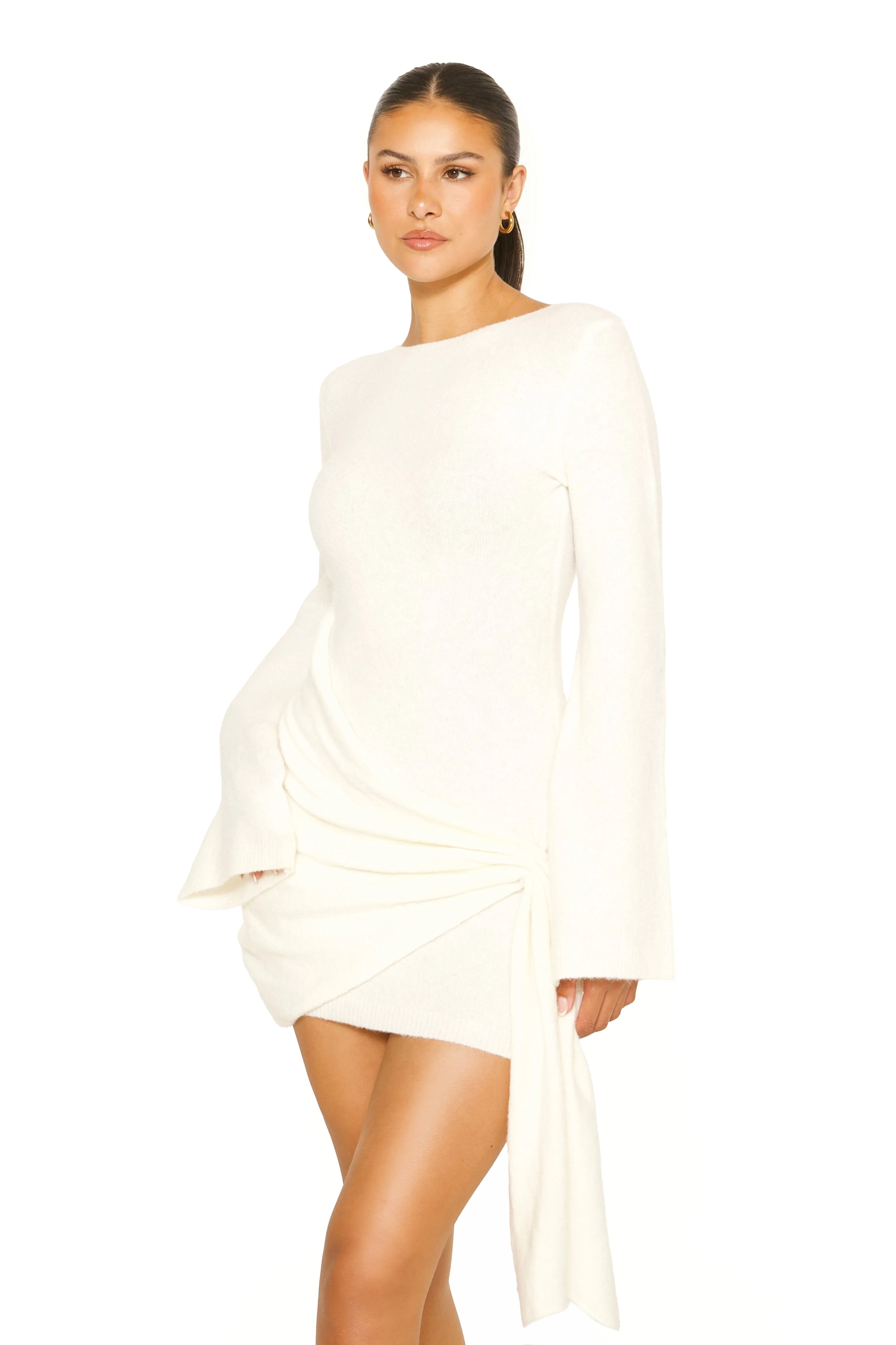 Knitted Mini Scarf Dress Off-White