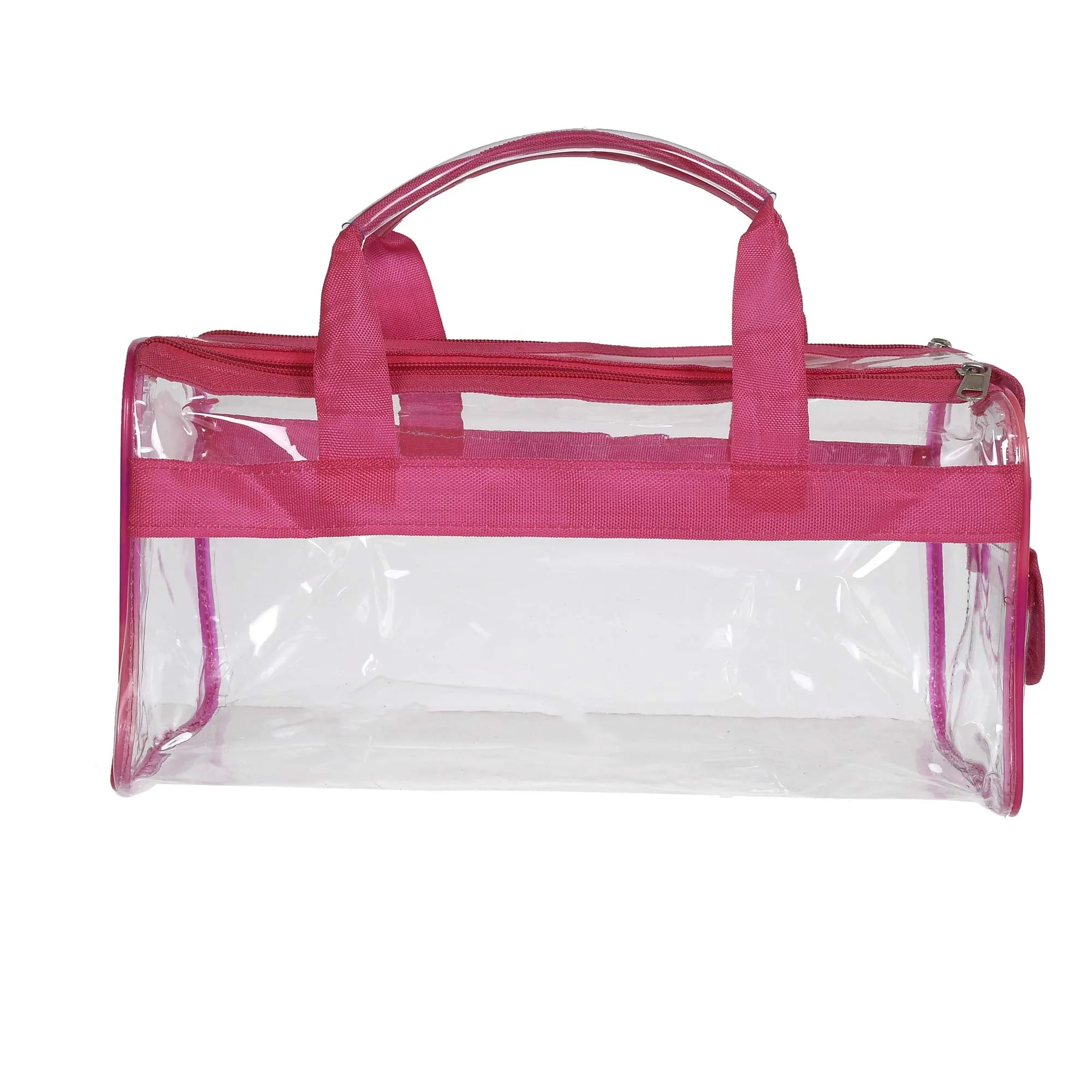 Kuber Industries 2 Pieces (Large & Small) Crystal Clear Plastic Cosmetic Bags Travel PVC Vinyl Toiletry Bag, Zipper Large Transparent Waterproof Make-Up Case Organizer Bag (Pink)