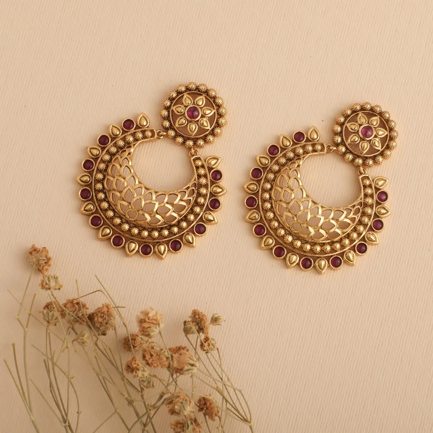 Leafy Antique Chandbali Earrings