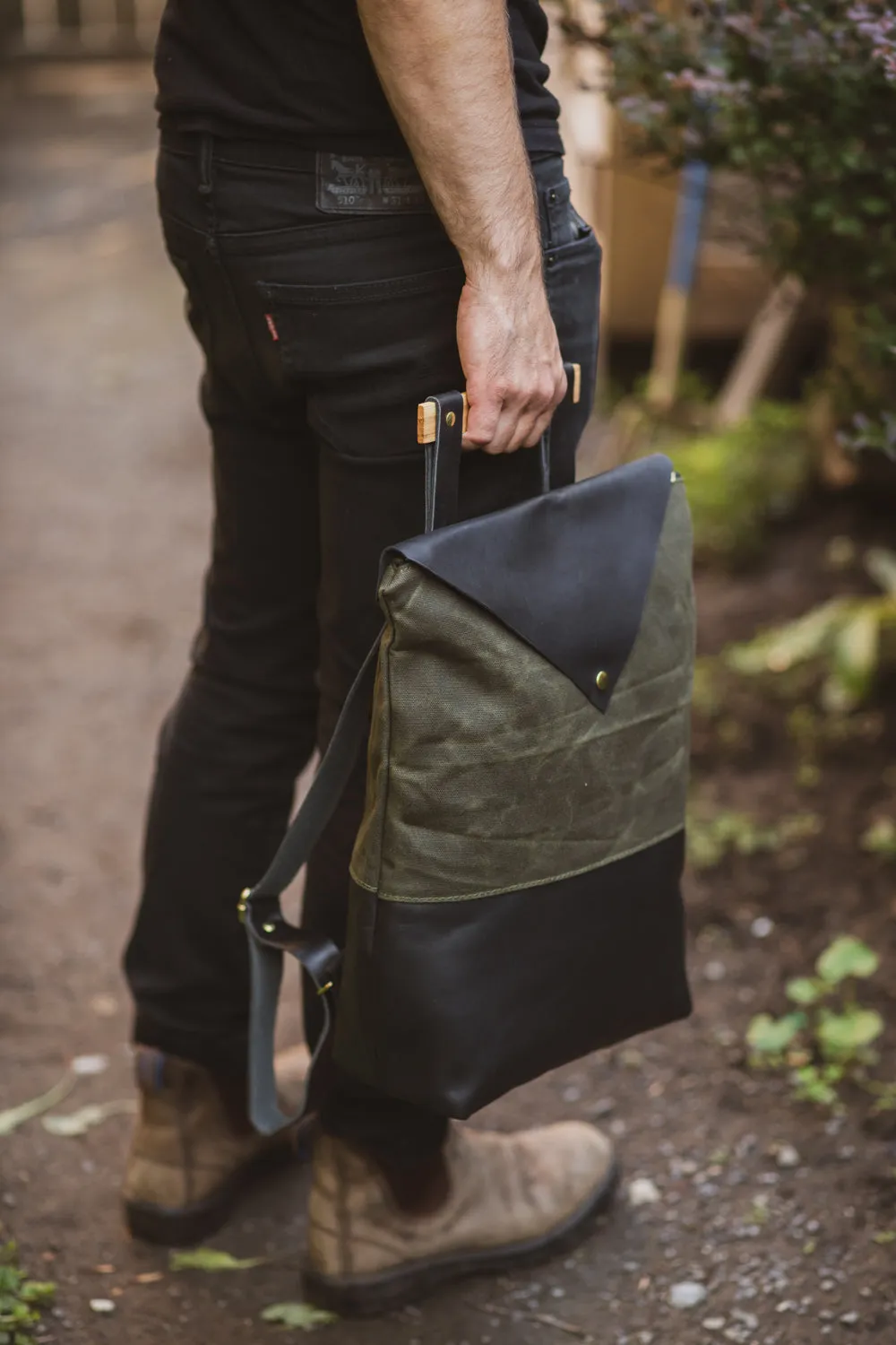 Leather and waxed coton backpack FULLUM model