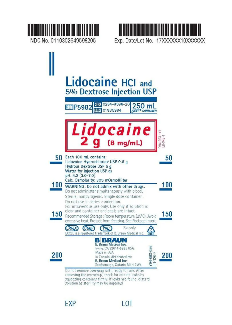 Lidocaine HCl / Dextrose 5%, Preservative Free 8 mg / mL IV Solution Flexible Bag 250 mL