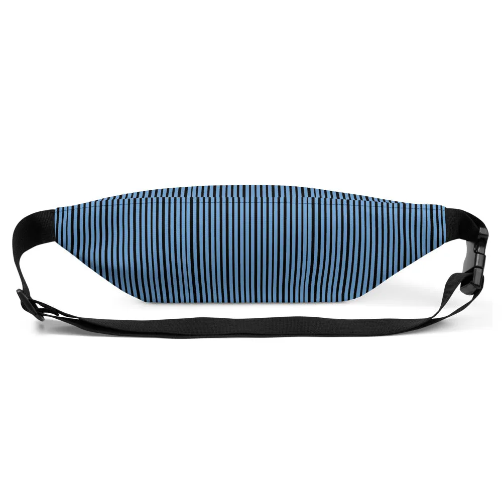 Light Blue Fanny Pack, Black Stripe Print Designer Waist Belt Bag Fanny Pack Waist Bag- Made in USA