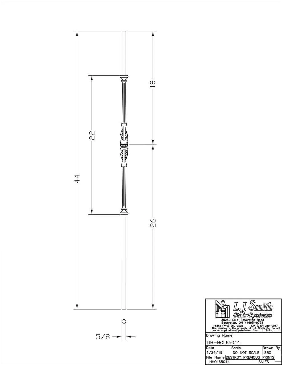 LIH-HOL65044 —  Fluted Bar with Knuckles Baluster (5/8" Hollow Round)