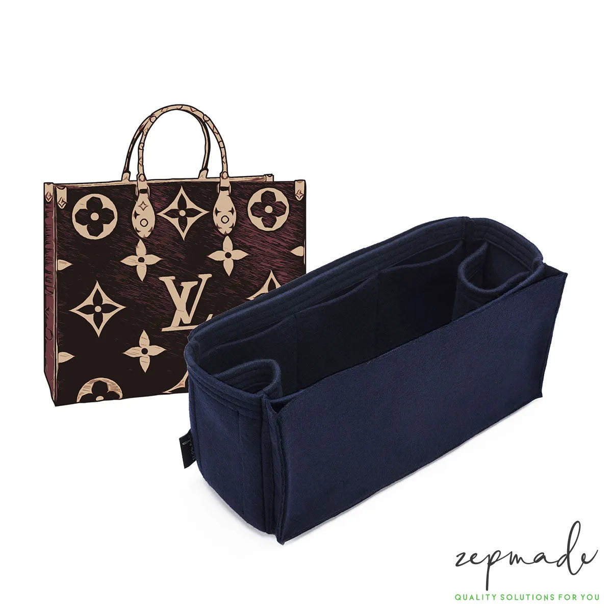 Louis Vuitton Onthego Purse Organizer Insert, Bag Organizer with Laptop Compartment and Double Bottle Holders