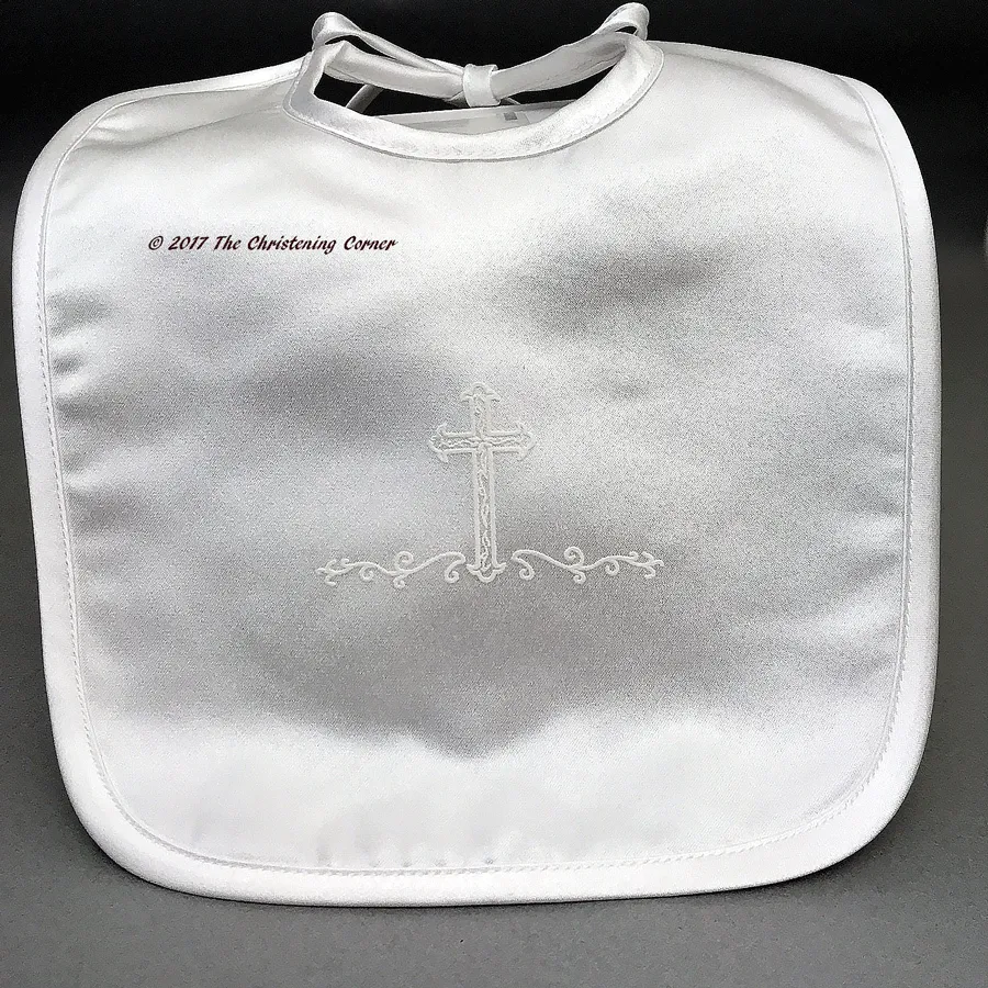 Matte Satin Baptismal Cross Bib