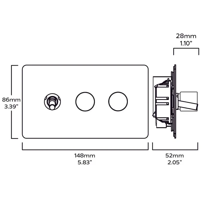 MAXWELL 3G Smooth Mixed Light Switch 1 Toggle / 2 Dimmer - Antique Brass