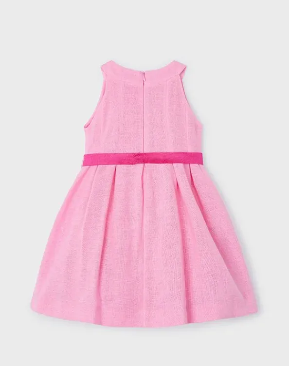 MAYORAL<BR>
Girls Pink Cotton Flower Belt Dress<BR>
15/Pink<BR>