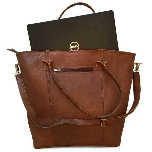 Mirelle Large Genuine Leather Laptop Tote Handbag