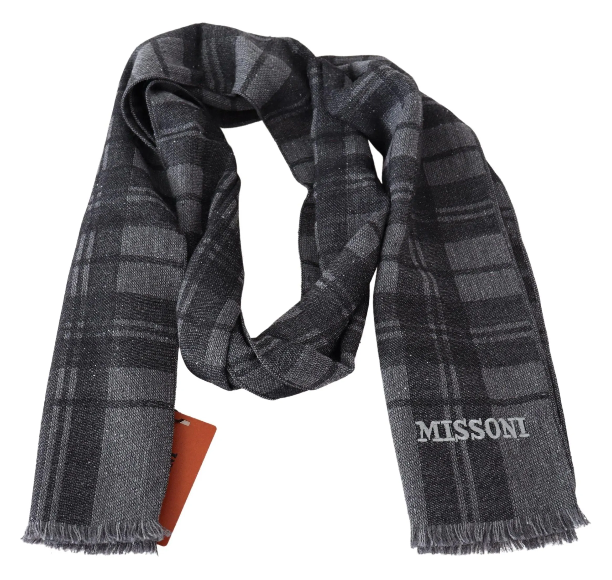 Missoni Elegant Unisex Plaid Wool Scarf with Logo Embroidery