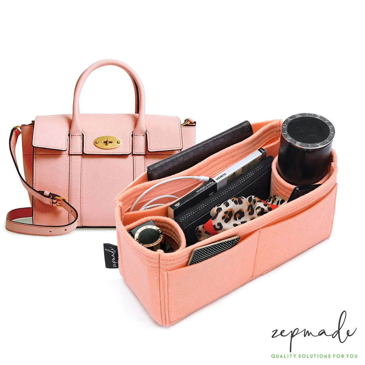 Mulberry Bayswater Bag Models Organizer Insert, Purse Organizer with Double Bottle Holders and Exterior Pockets