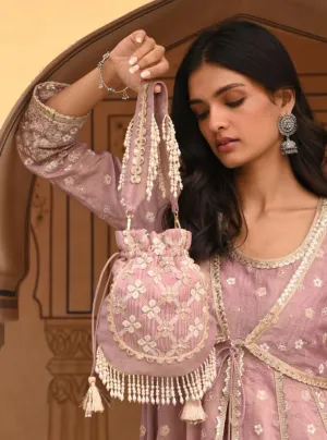 Mulmul Resham Lilac Potli Bag