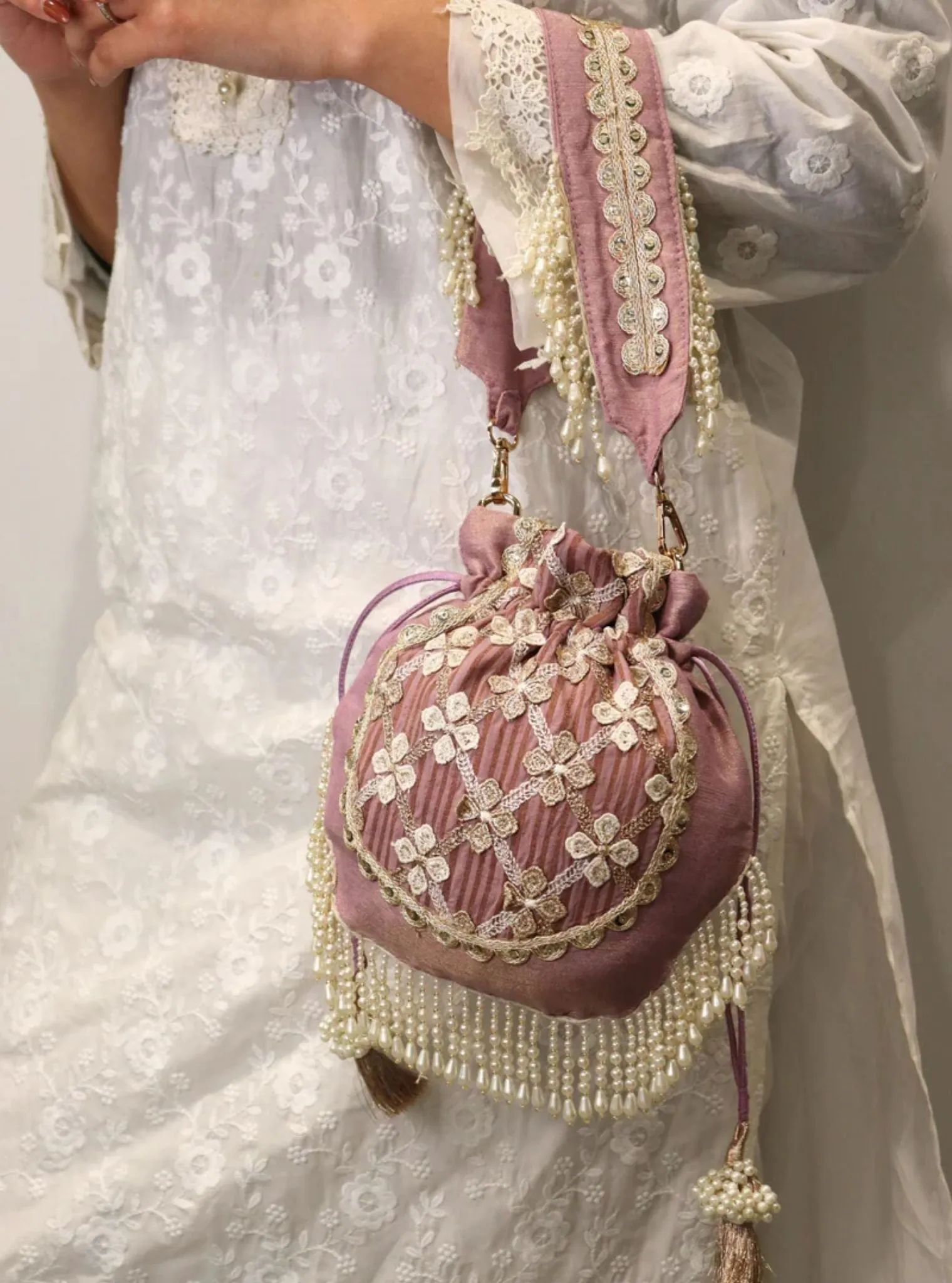 Mulmul Resham Lilac Potli Bag