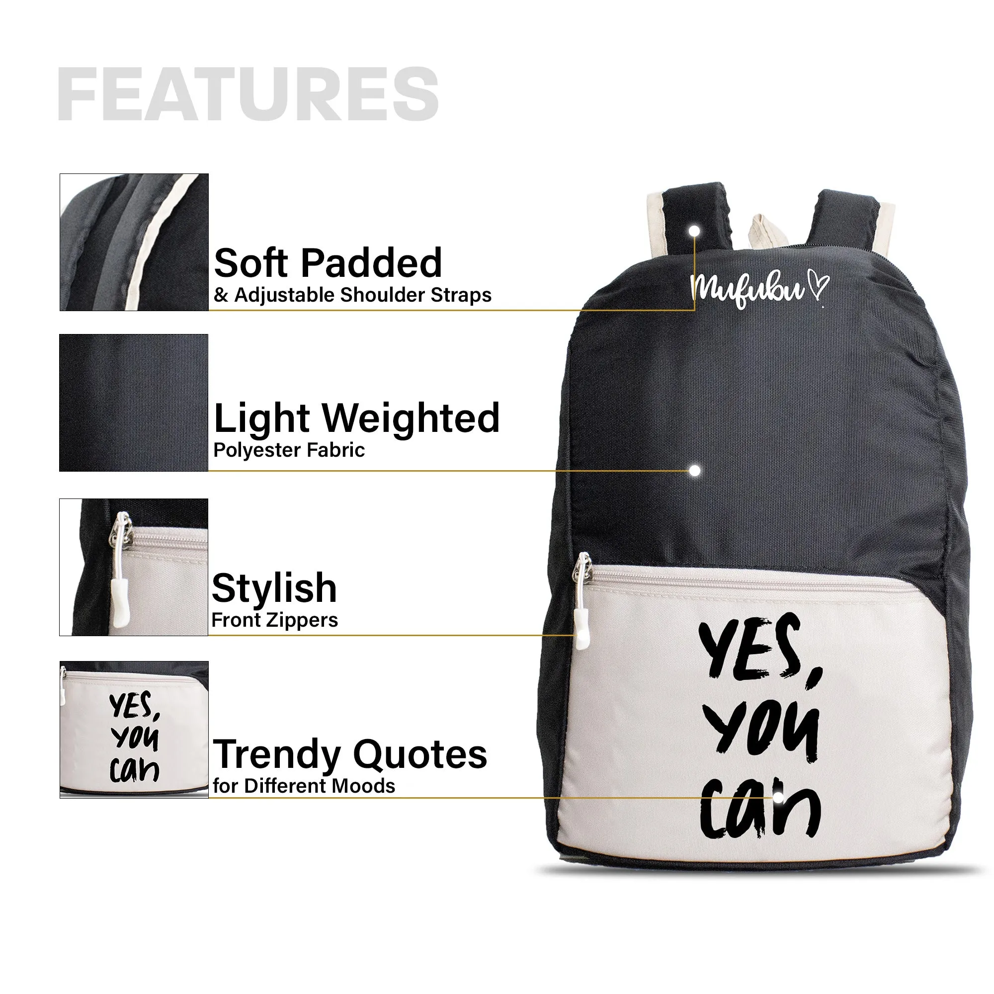 Nano Backpack 15 Ltr Yes You Can Black   Beige