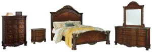 North Shore King Panel Bed with Mirrored Dresser, Chest and Nightstand