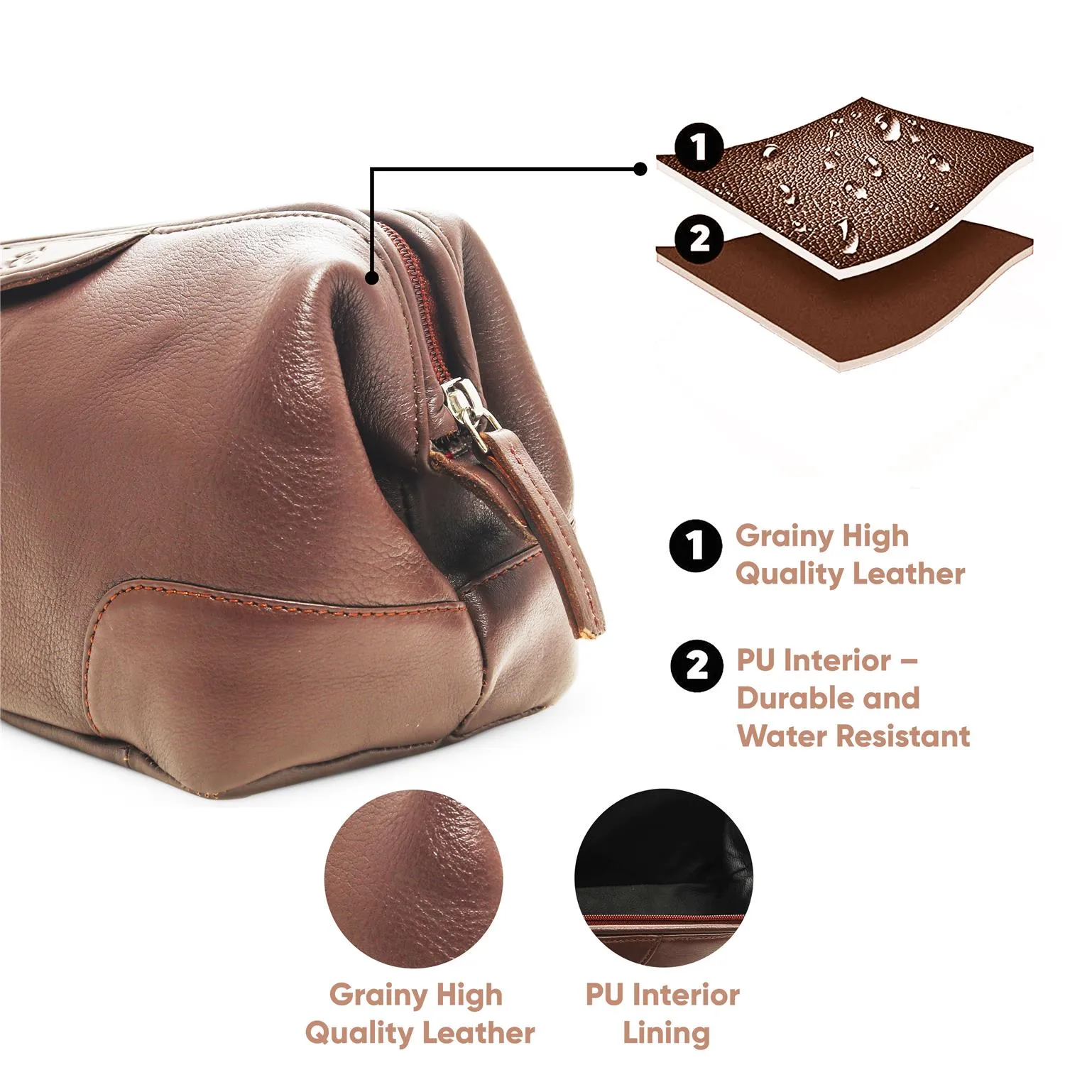 Obama Portable Toiletry Kit Genuine Leather Unisex Pouch for Travelling Shaving Kit or Makeup Cosmetic Kit Organizer