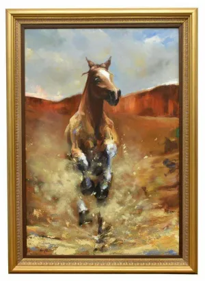 Oil on Canvas, Horse, Marcus Hodge (B.1966) "Running Horse", 51" X 35", Handsome