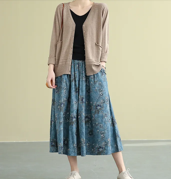 Patterned Casual Cotton loose fitting Women's Skirts DZA2007182