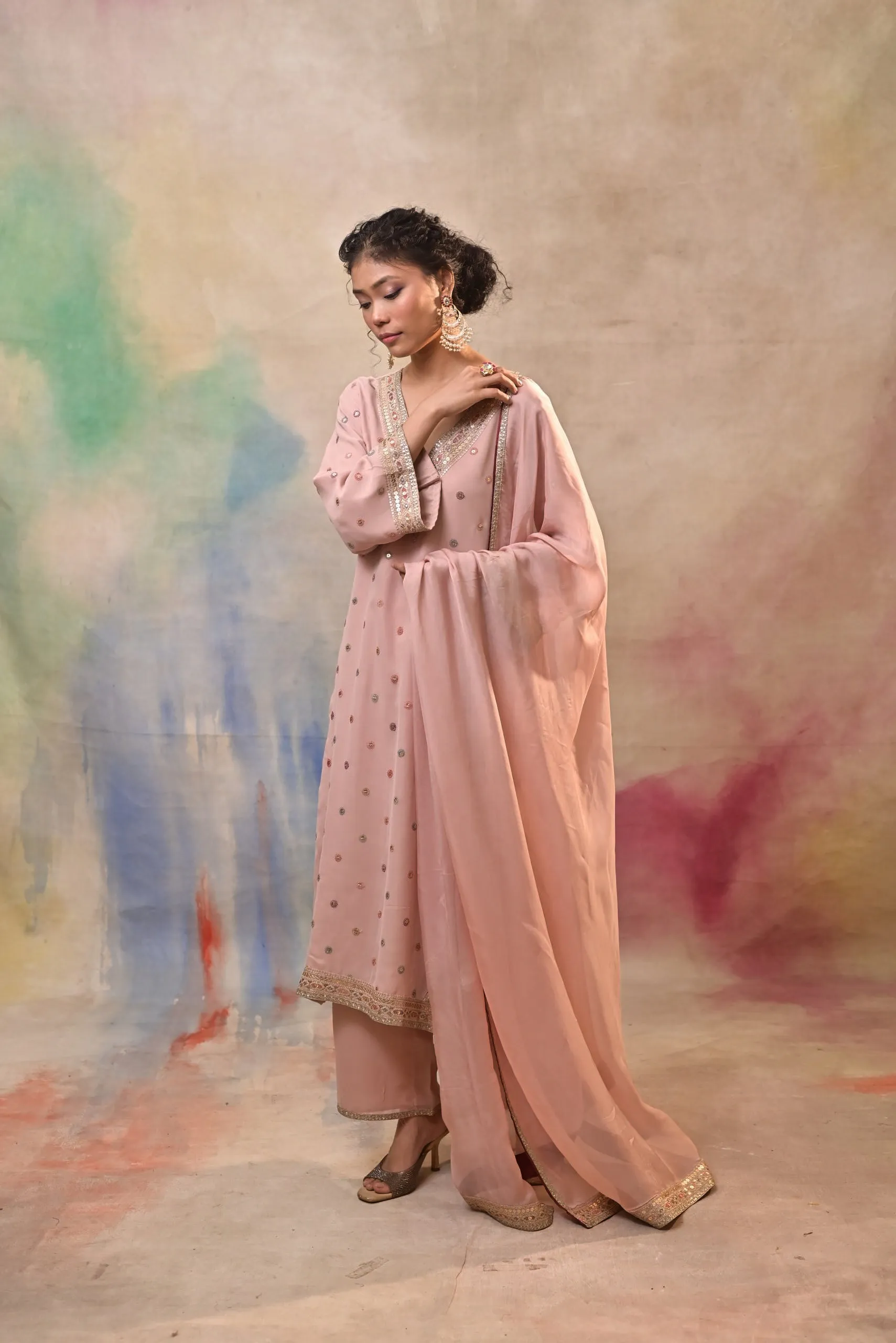 pink sharara set with embellished kameez