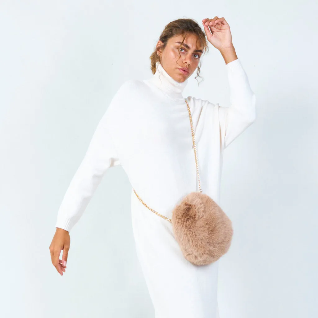 Plush faux fur mini bag with chain strap wholesale