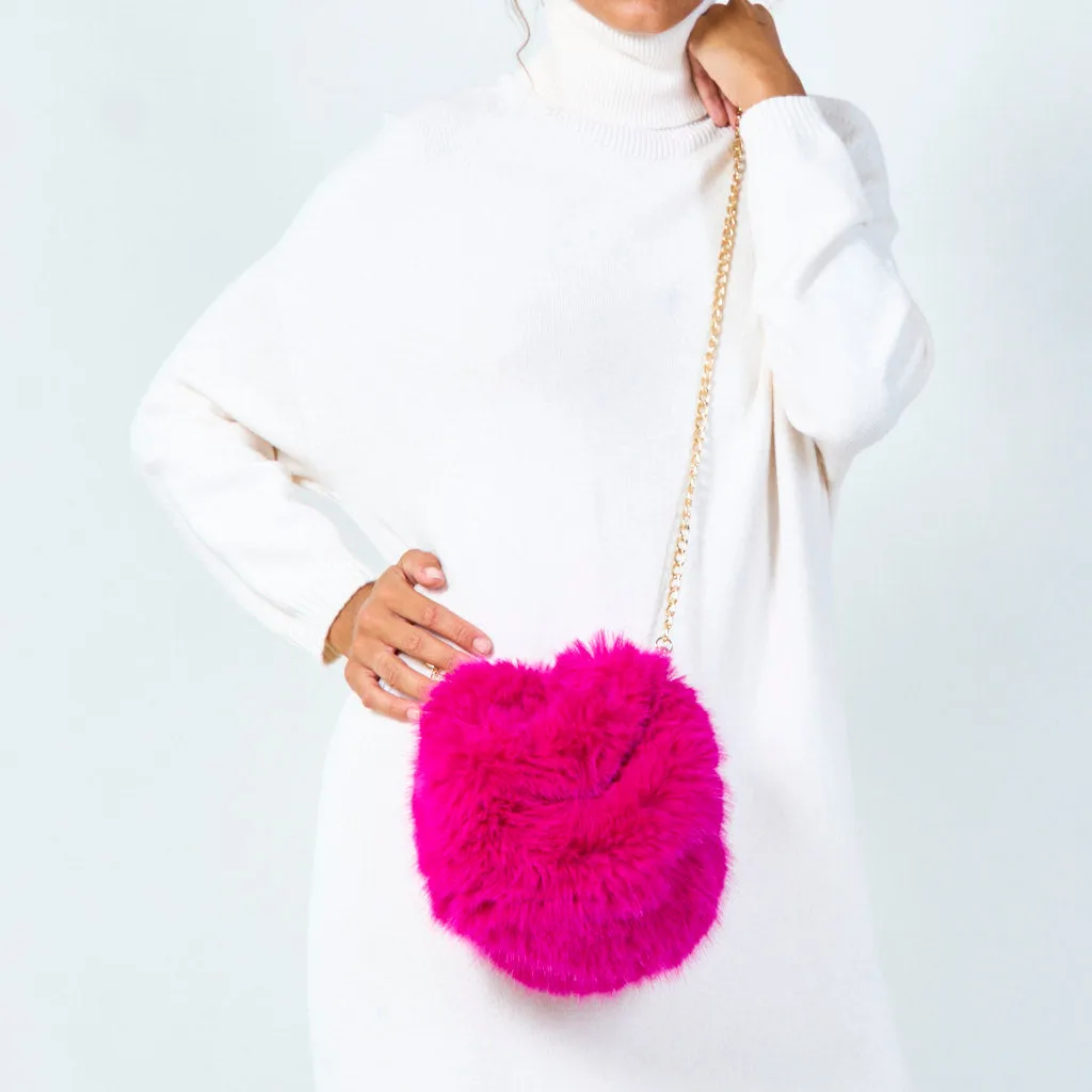 Plush faux fur mini bag with chain strap wholesale