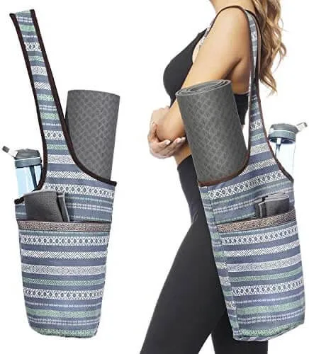 Portable Printed Canvas Yoga Mat Bag with Zipper Pocket