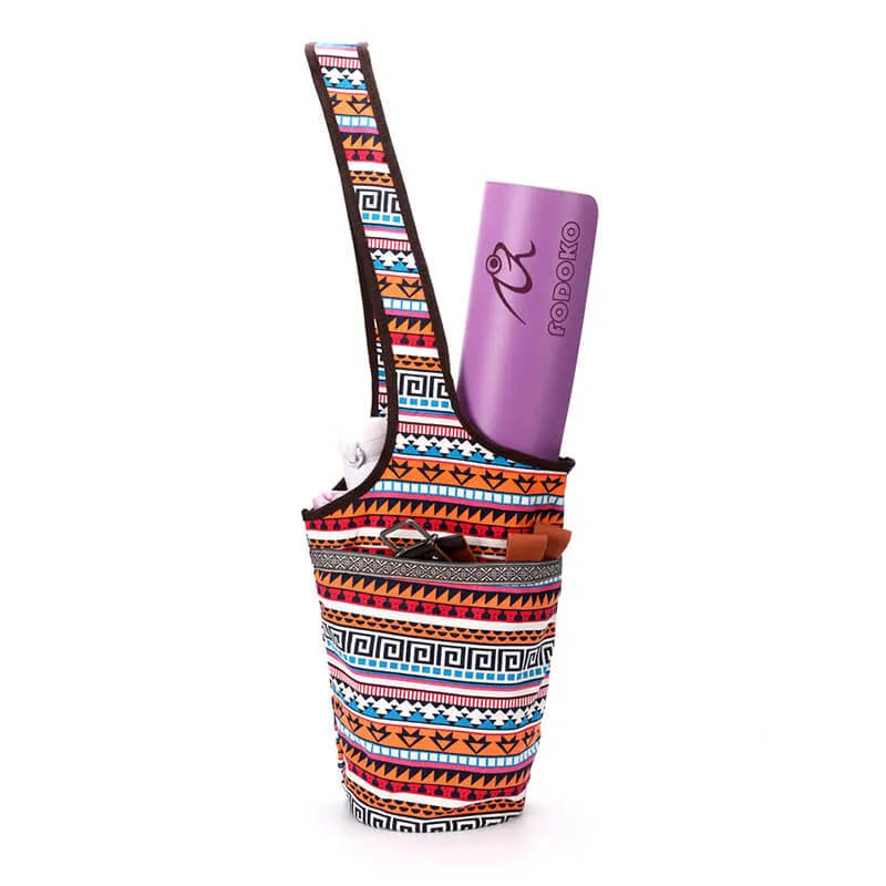 Portable Printed Canvas Yoga Mat Bag with Zipper Pocket