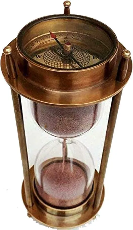 Qadim Export 6''Inches Antique Style Brass Sand Timer, Small Brass Sand Clock Vintage Brass Sand Watch Sand Timer Hourglass