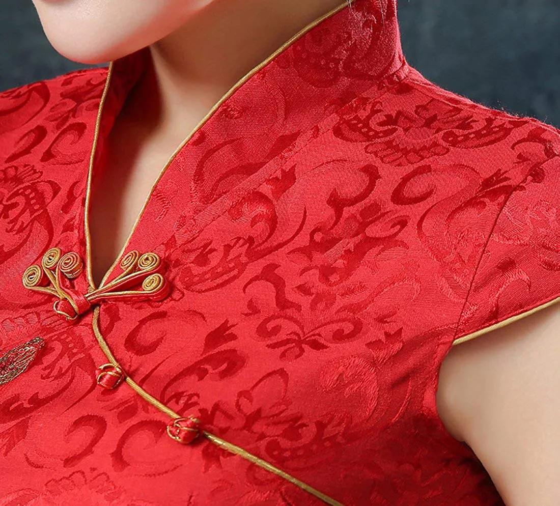 Red and Gold Phoenix Brocade Cheongsam Dress