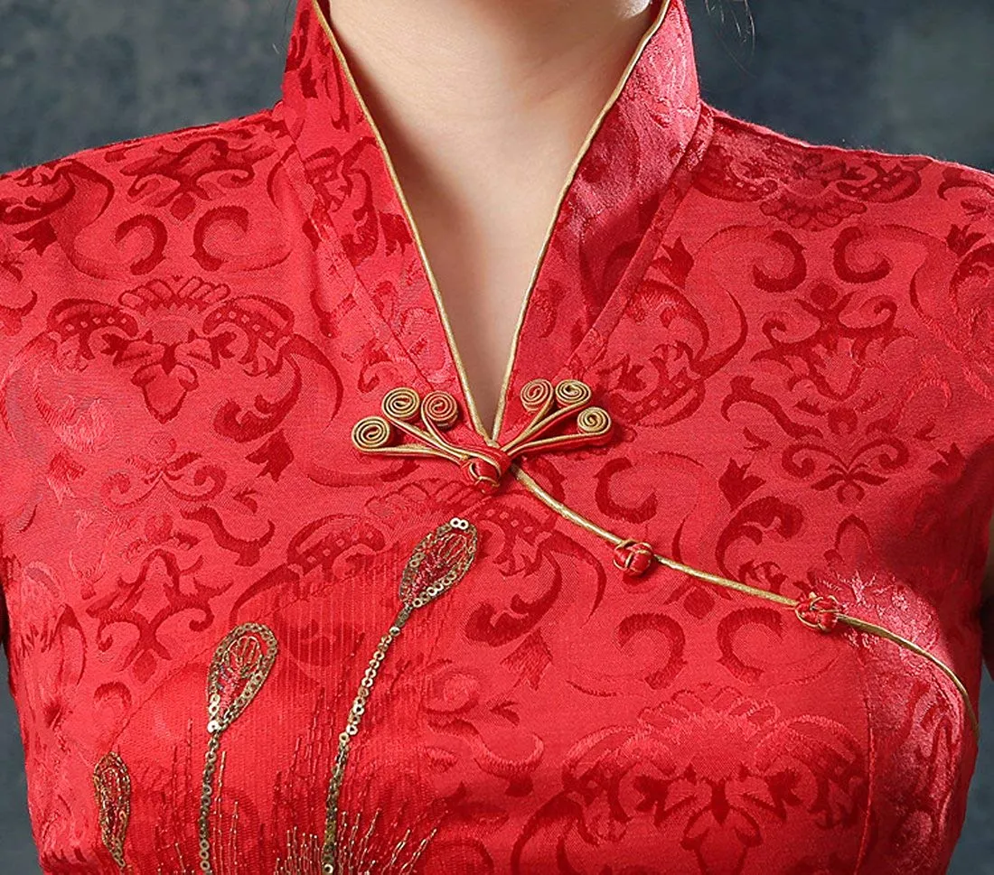 Red and Gold Phoenix Brocade Cheongsam Dress