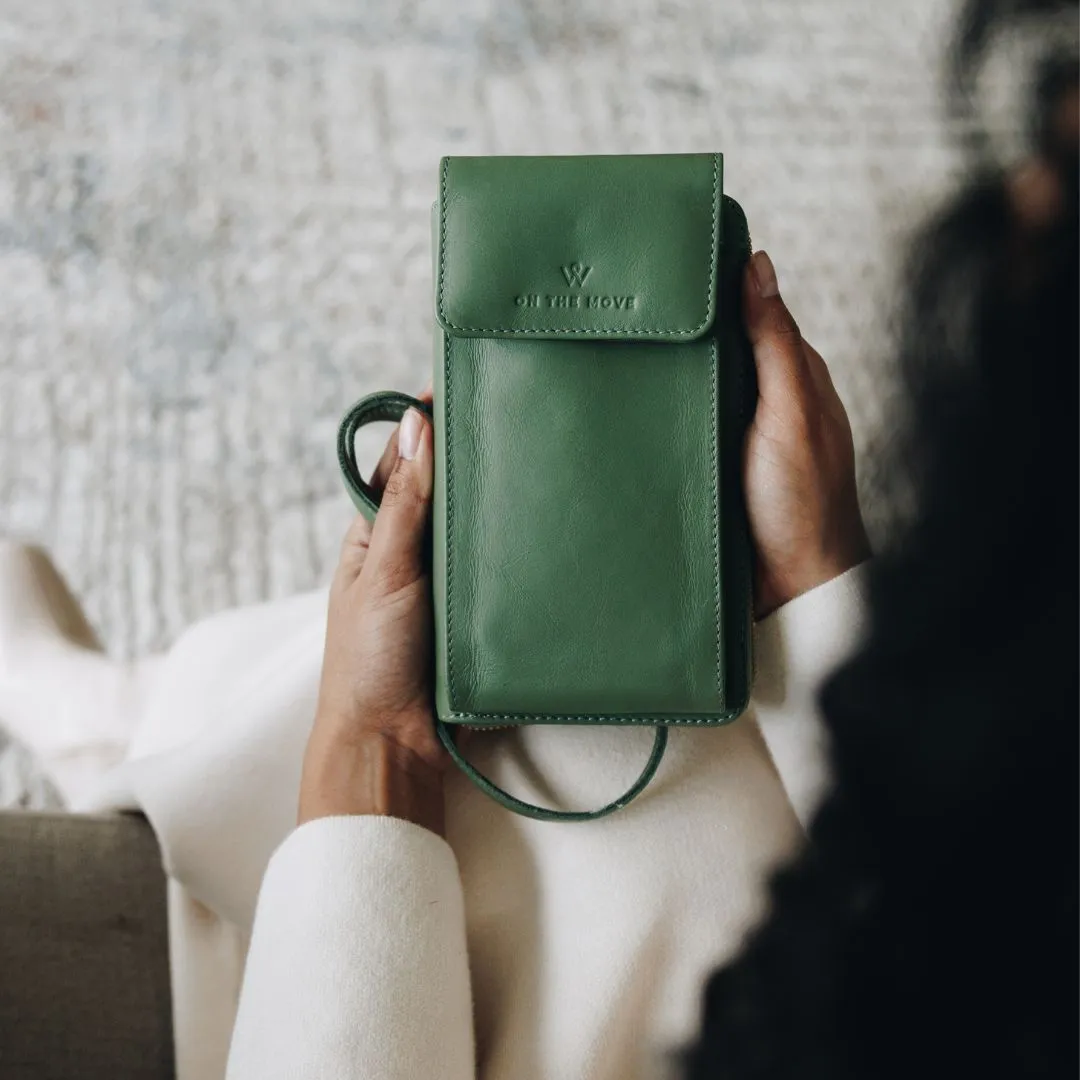 Sage Leather Phone Purse Bag (w Gold Fittings)