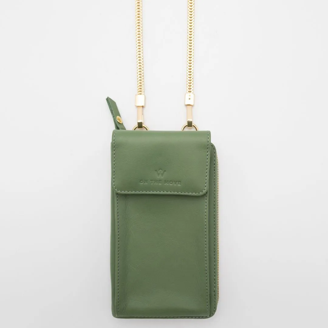 Sage Leather Phone Purse Bag (w Gold Fittings)