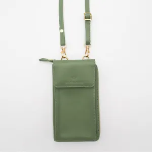 Sage Leather Phone Purse Bag (w Gold Fittings)