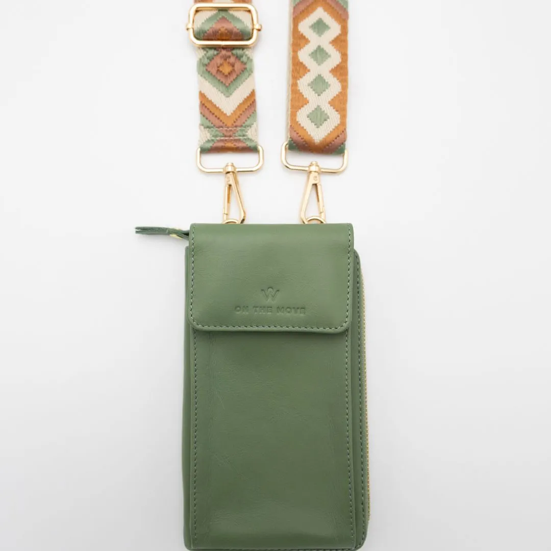 Sage Leather Phone Purse Bag (w Gold Fittings)